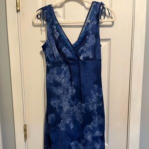 Vtg Blue Floral Slip Dress Empire Waist Fully Lined Sleeveless 90’s Size M- Read